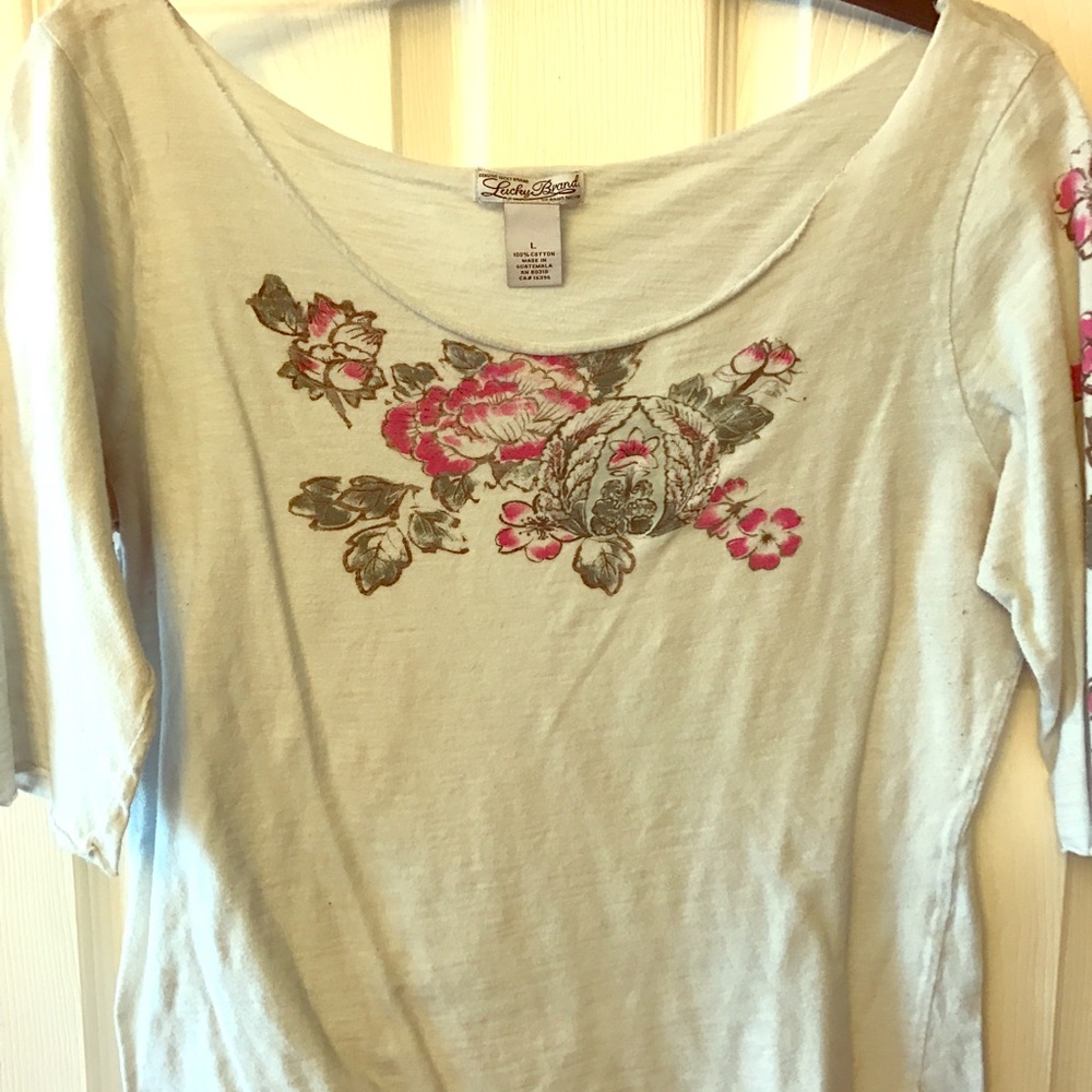 Lucky Brand L top light blue/flowers